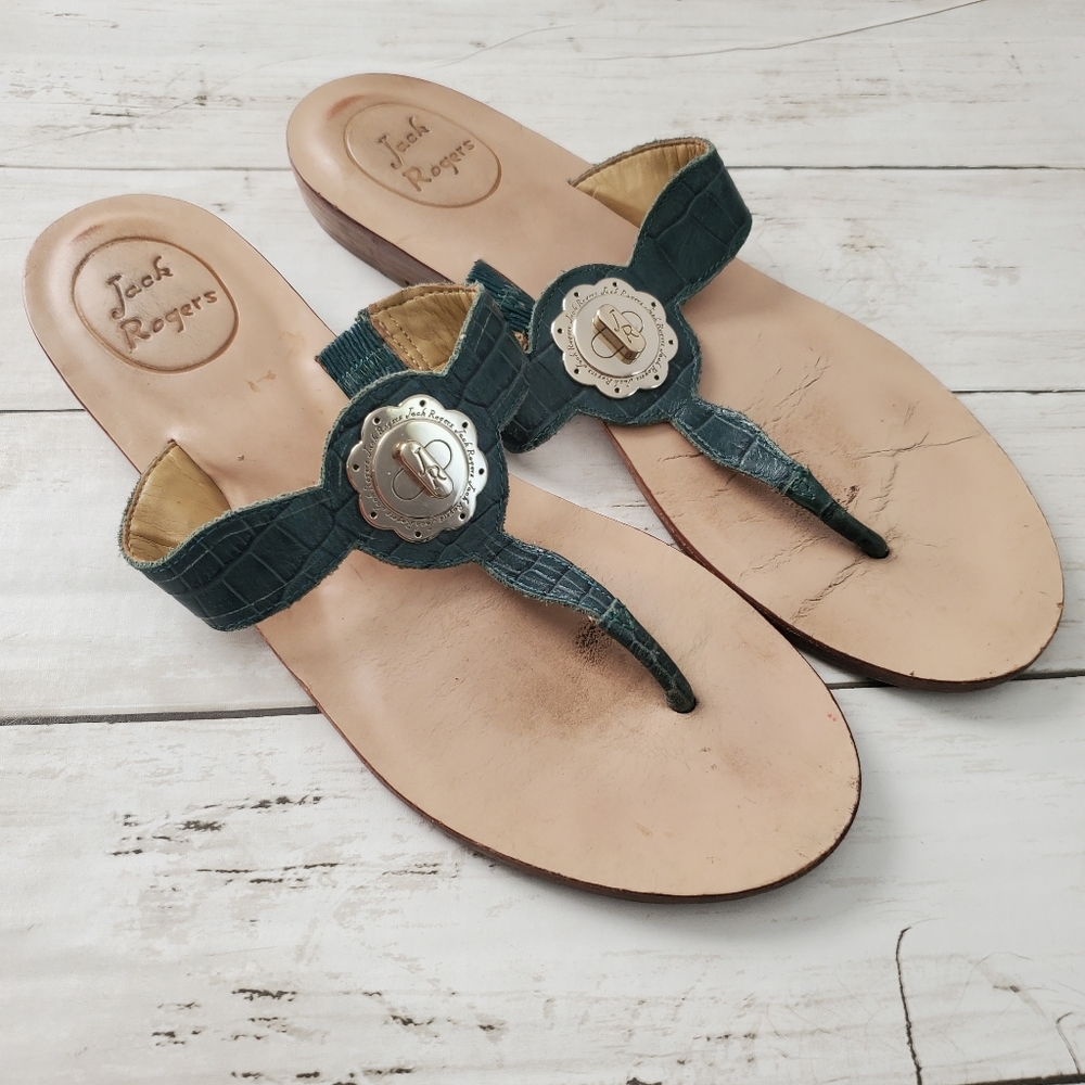 Jack rogers green Larissa thong sandal crocodile alligator medallion size 8‎